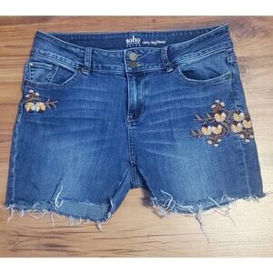 New York & Company Soho jeans curvy boyfriend floral embroidered cut off shorts